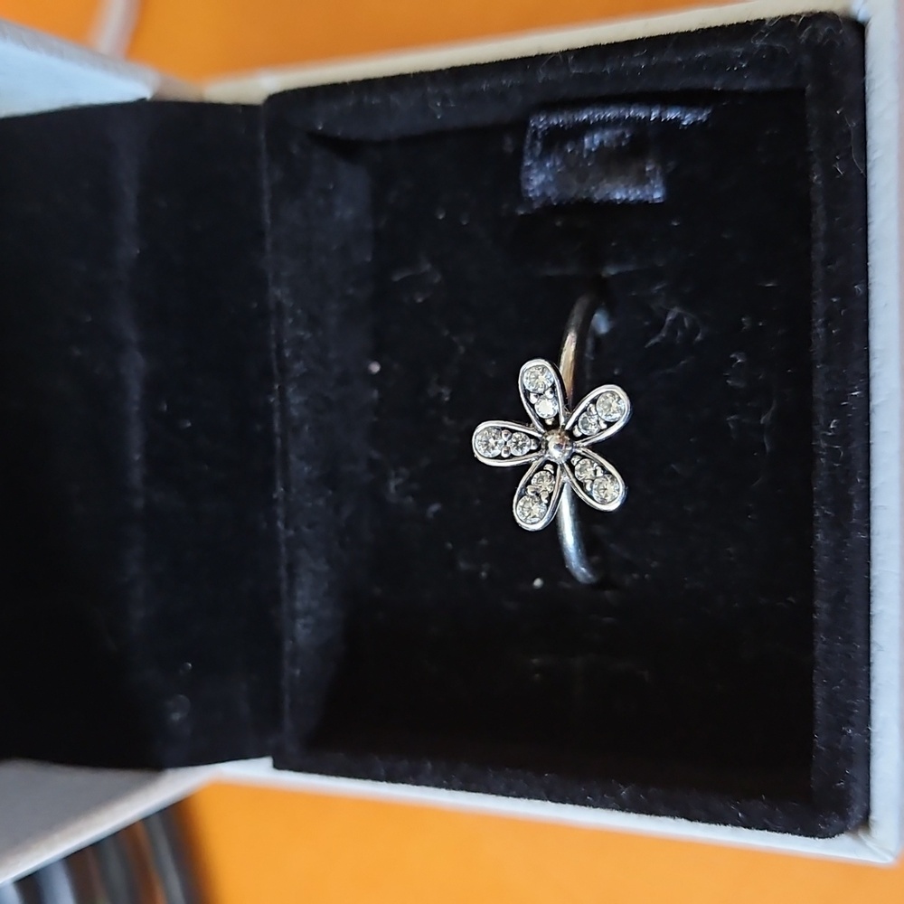 Pandora Silver Flower Ring with Clear Stones